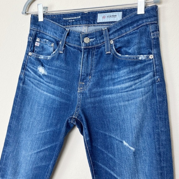 AG Adriano Goldschmied The Ex-Boyfriend Slouchy Slim Distressed Dark Wash Jean - Picture 4 of 9